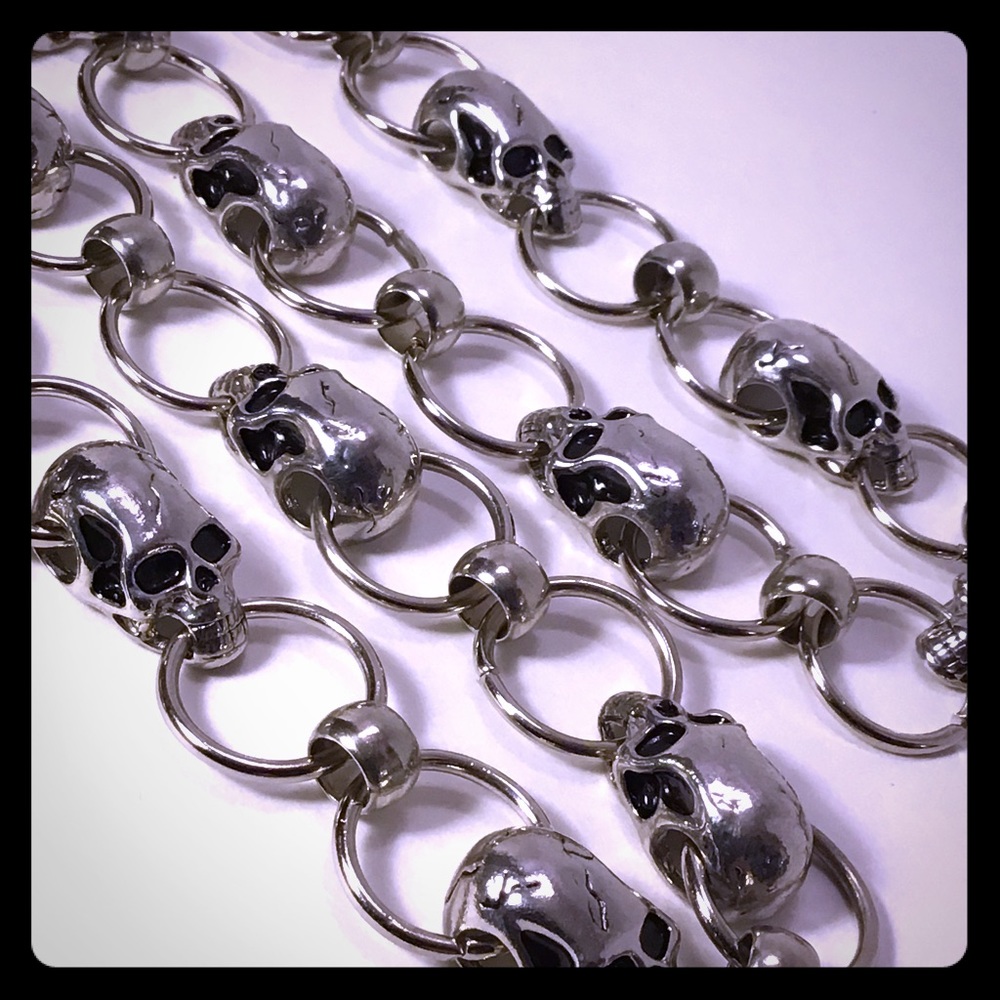 Skull 32” Chrome Biker Wallet Chain Punk Goth